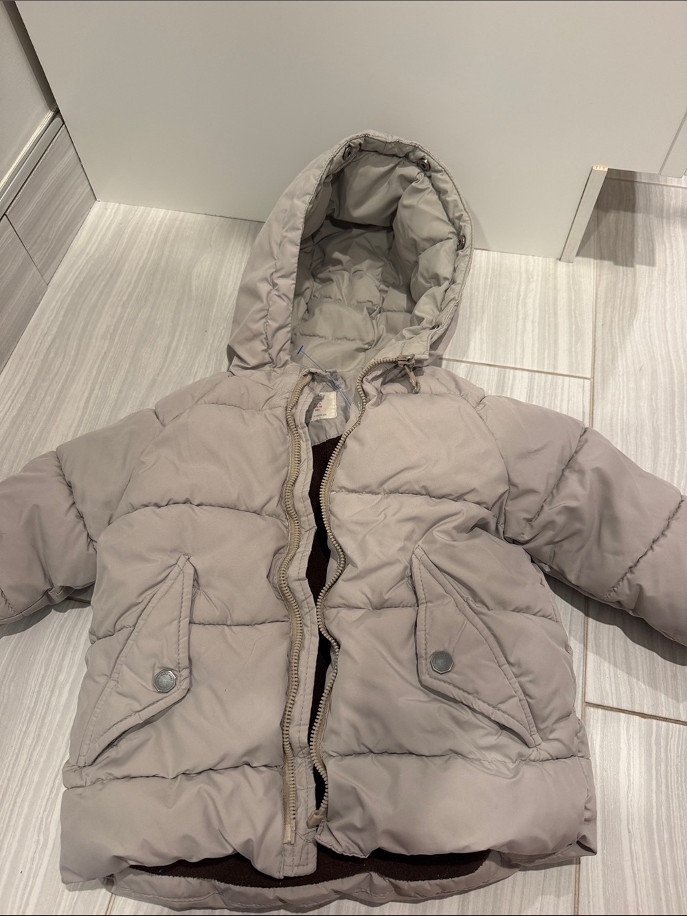 Kids Hooded Puffer Jacket - Light Gray
